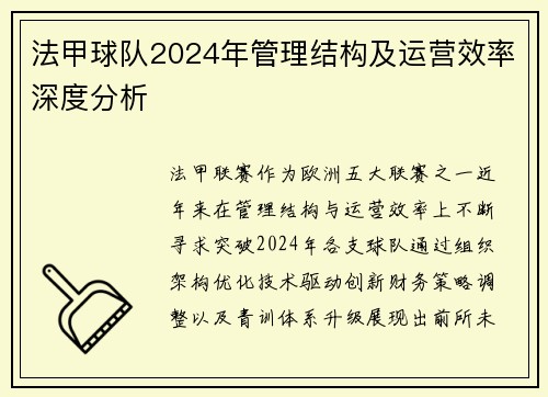 法甲球队2024年管理结构及运营效率深度分析